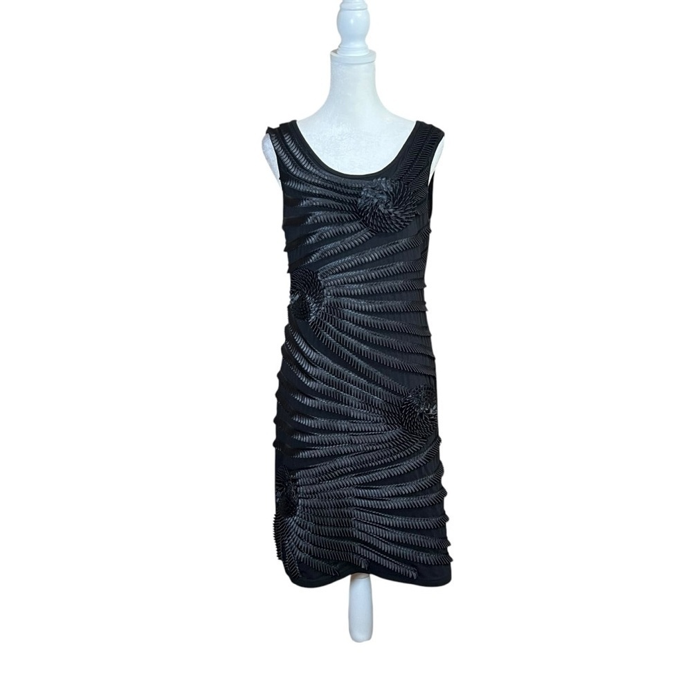 VTG Y2K Lauren Michelle Black Sleeveless Dress 3D Origami Embellished Funky Sz M - Picture 2 of 11